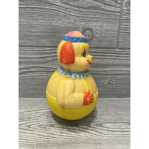 Vintage Roly Poly Baby Toy Yellow Clown Retro Nursery Decor Creepy Circus - Picture 2 of 8